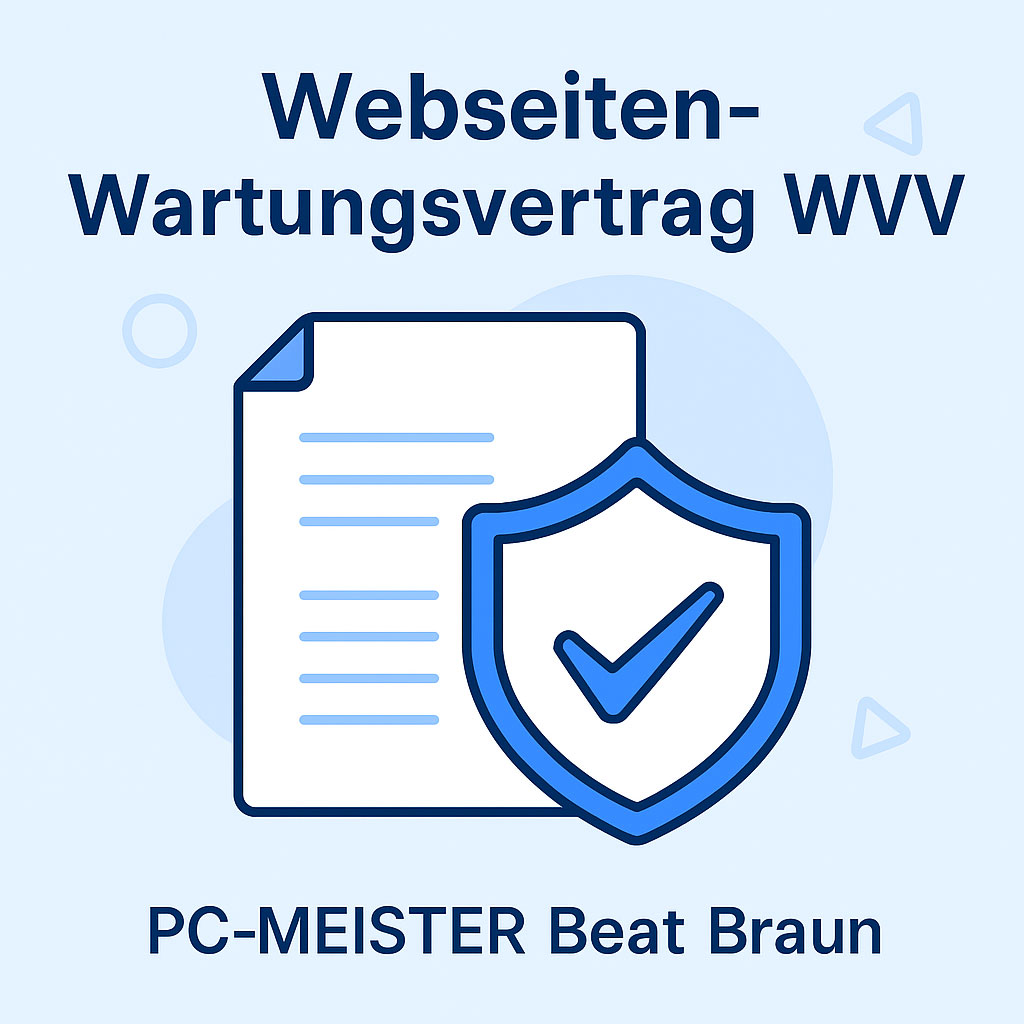Illustration Webseiten Wartungsvertrag WWV mit Schutzschild und Dokument